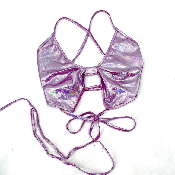 Pink Iridescent Metallic Butterfly Bralette Top Y2K Fairy EDC Womens Large - Picture 2 of 6